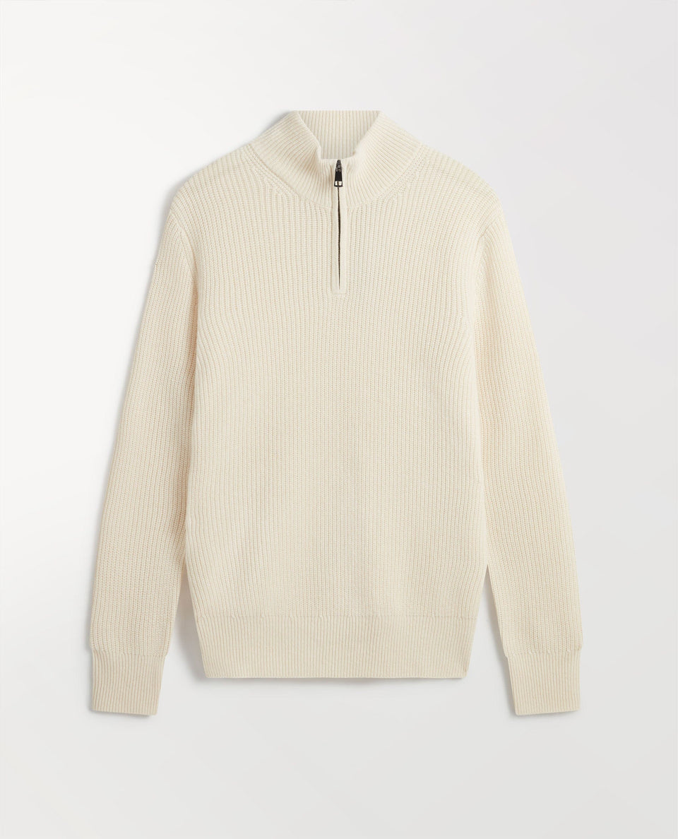 Men's Cashmere Merino Fishermans Rib 1/4 Zip Jumper - Buttermilk
