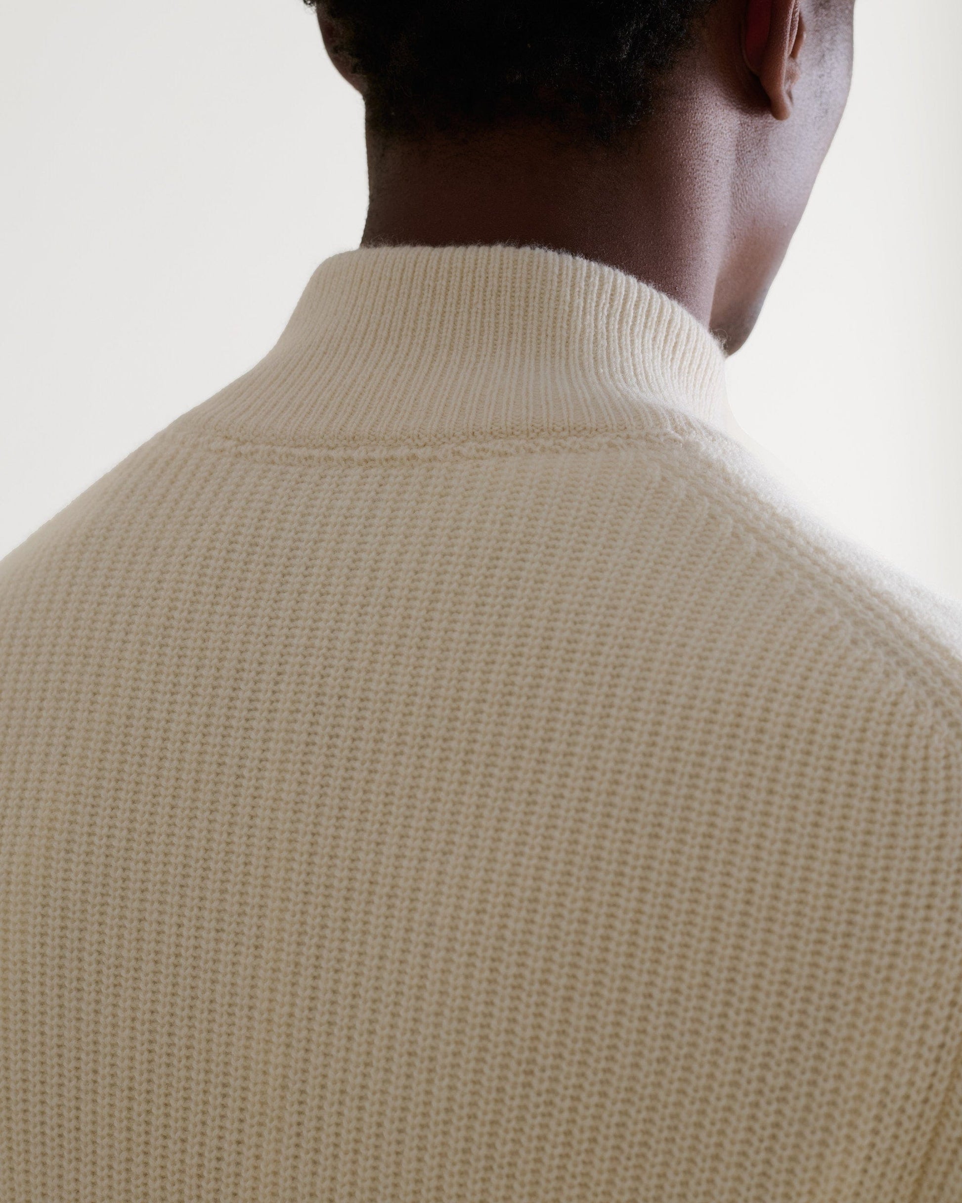 Men's Cashmere Merino Fishermans Rib 1/4 Zip Jumper - Buttermilk