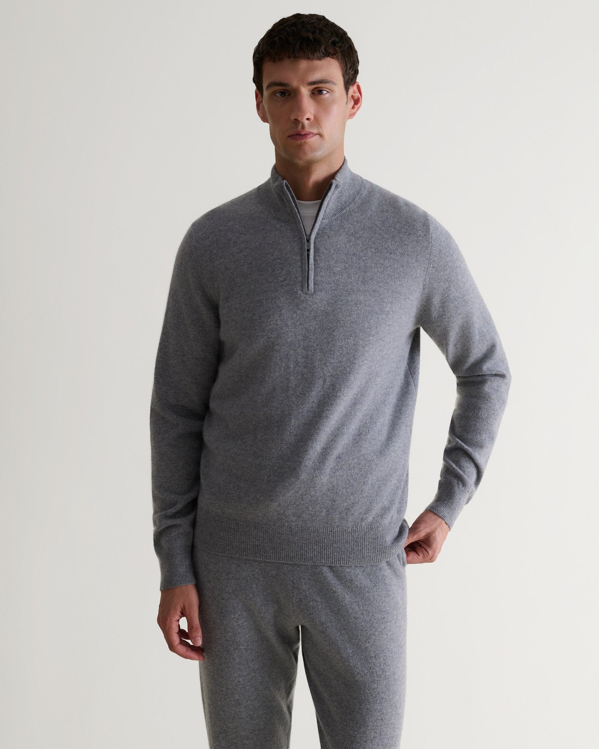 Men's Finest Cashmere 1/4 Zip Jumper - Grey