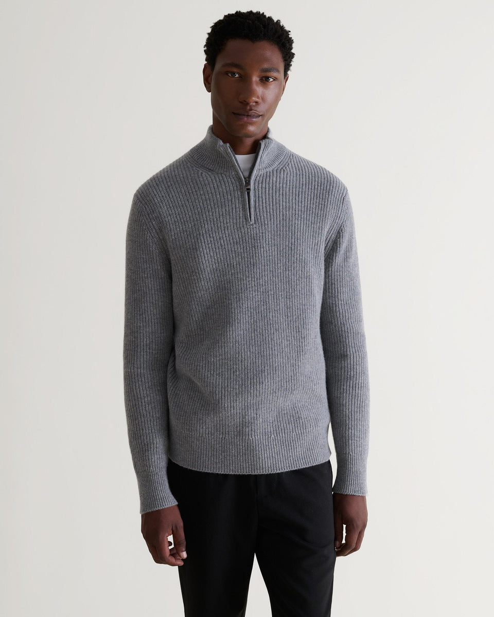 Men's Cashmere Merino Fishermans Rib 1/4 Zip Jumper - Medium Grey