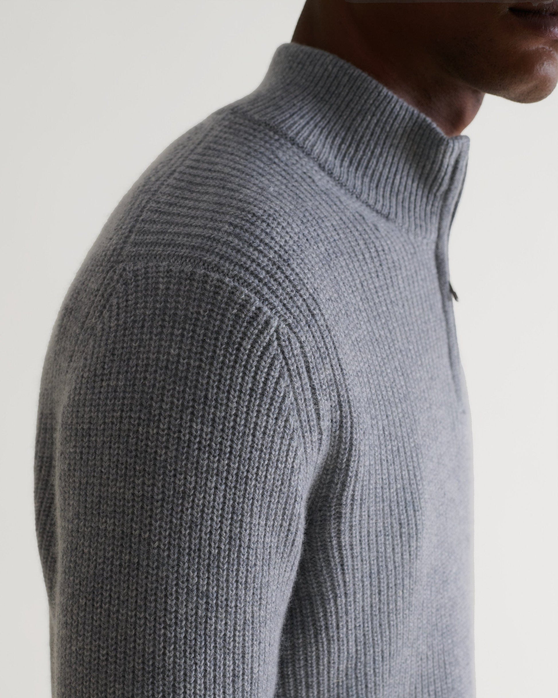 Men's Cashmere Merino Fishermans Rib 1/4 Zip Jumper - Medium Grey