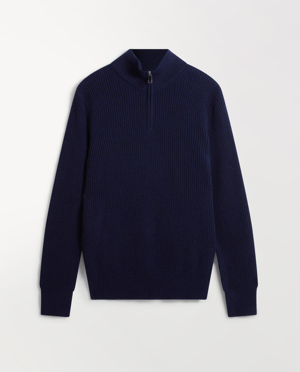 Men's Cashmere Merino Fishermans Rib 1/4 Zip Jumper - Navy