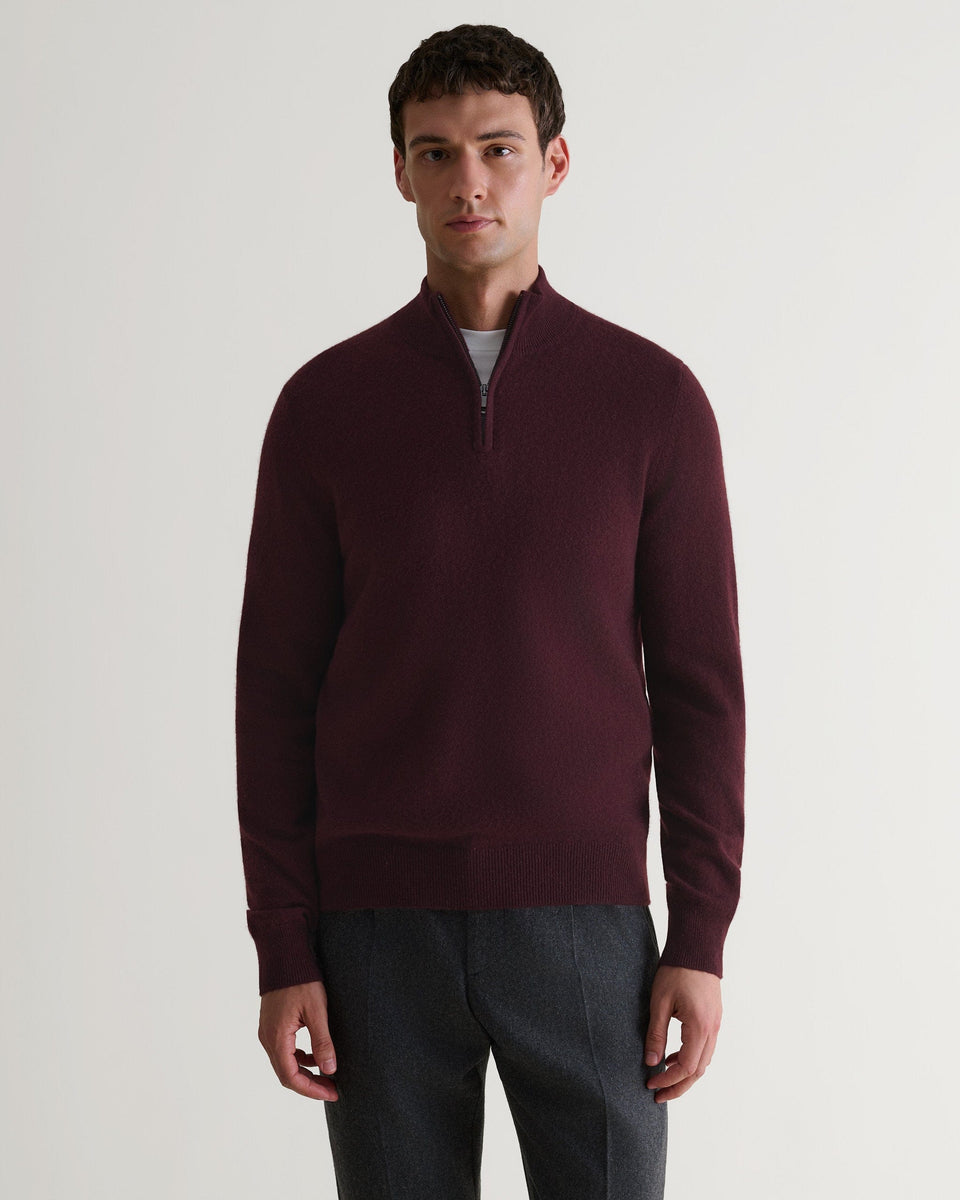 Men's Finest Cashmere 1/4 Zip Jumper - Oxblood