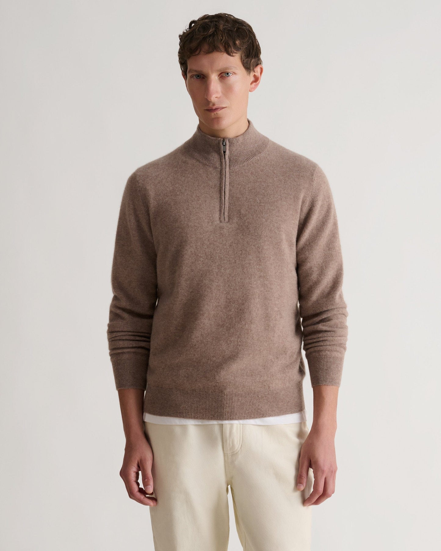 Men's Finest Cashmere 1/4 Zip Jumper - Toast