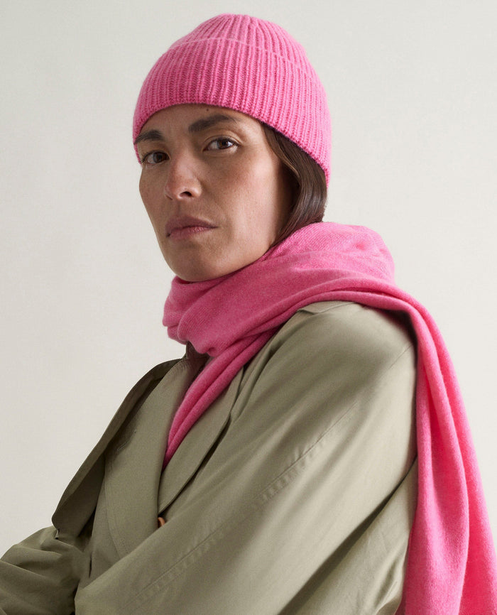 Pink - Women's Cashmere Merino Ribbed Knit Beanie