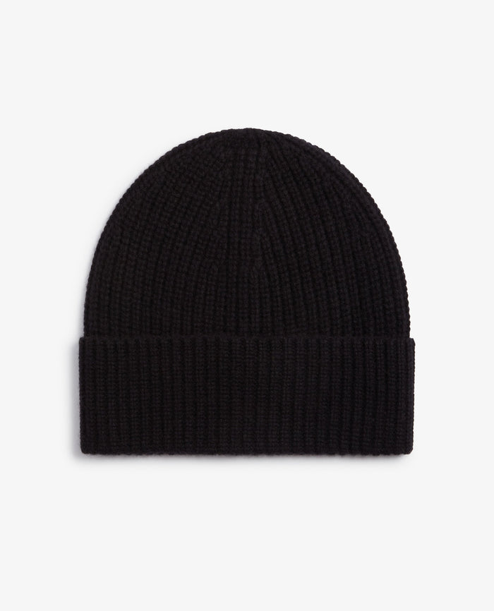 Black - Women's Cashmere Merino Ribbed Knit Beanie