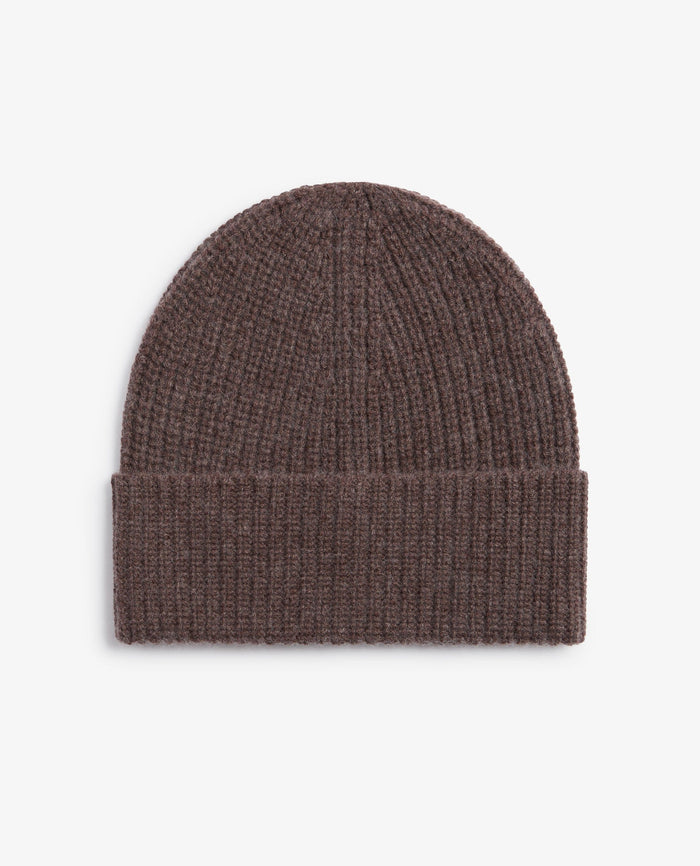 Chocolate - Men's Cashmere Merino Ribbed Knit Beanie