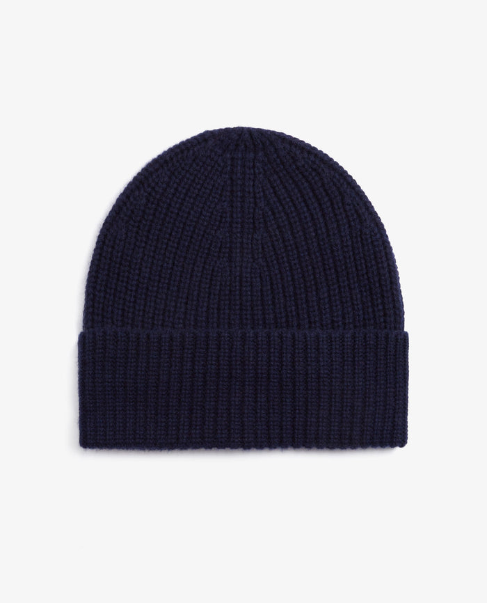 Navy - Cashmere Merino Ribbed Knit Beanie & Finest Cashmere Scarf Bundle