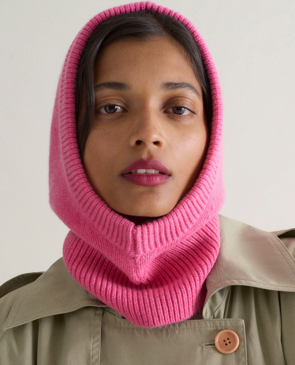 Women's Cashmere Merino Knitted Hood - Pink