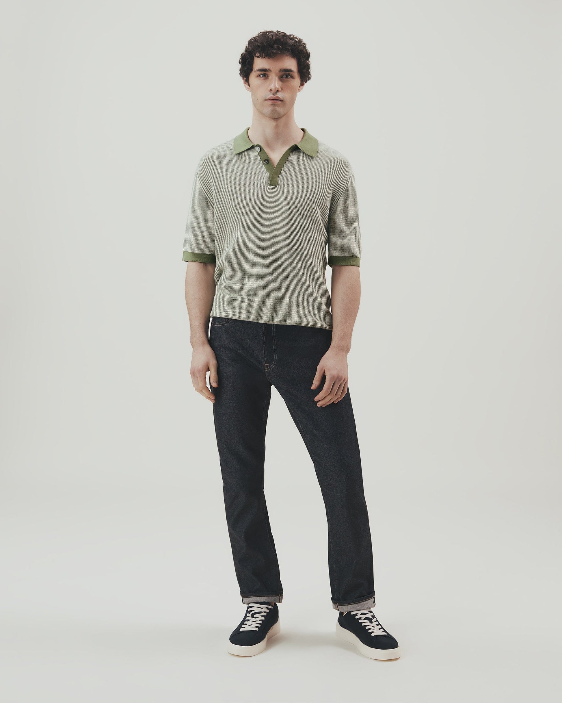 Men's Waffle Knit Cotton Polo - Green