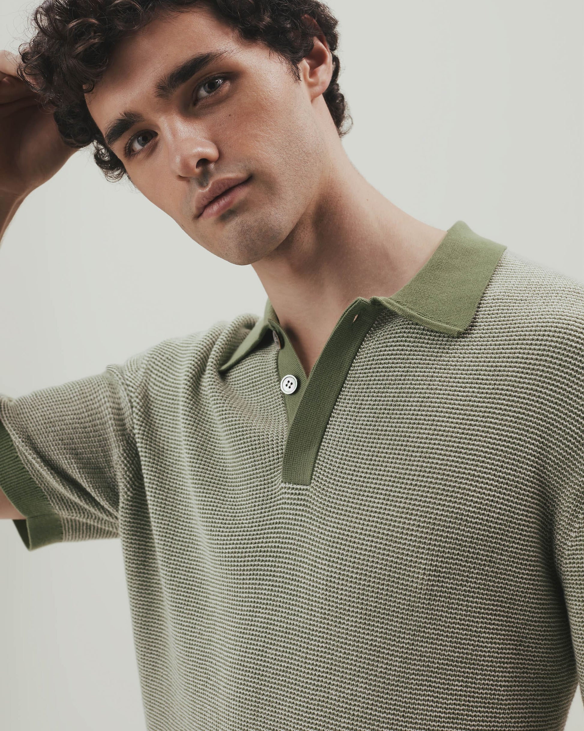 Men's Waffle Knit Cotton Polo - Green