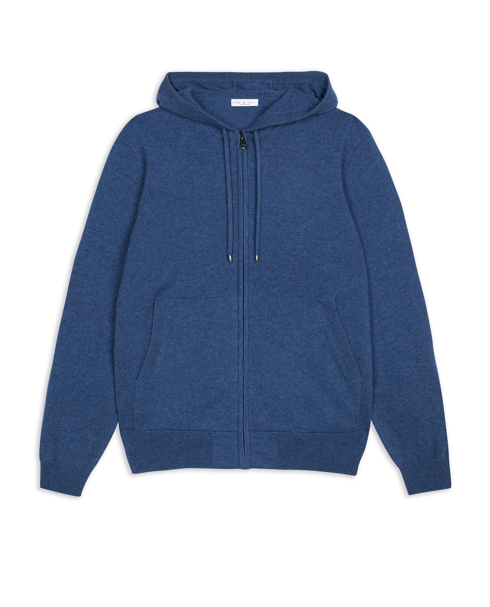 Men's Finest Cashmere Full Zip Hoodie - Ocean