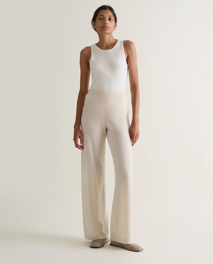 Buttermilk - Women's Finest Cashmere Wide-Leg Trousers