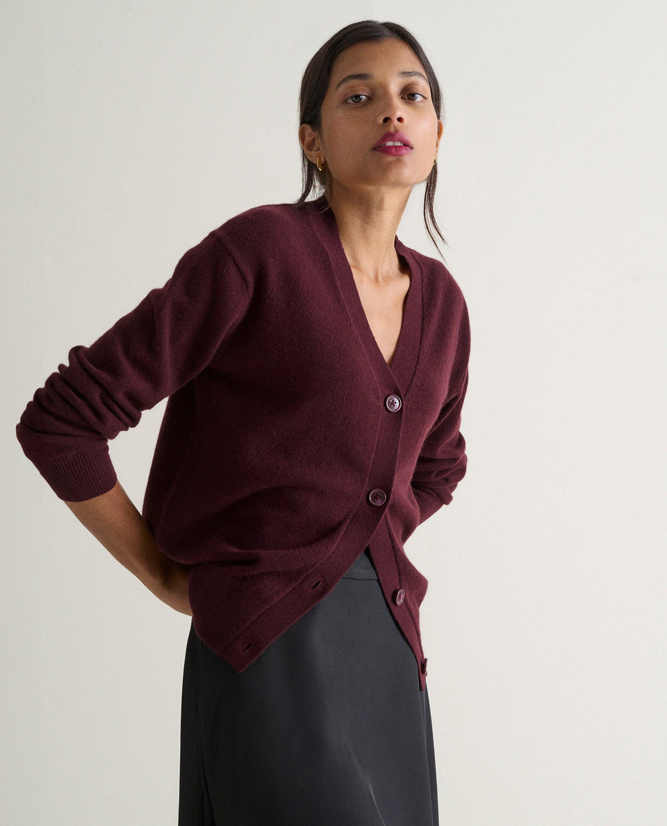 Women's Finest Cashmere Knitted V Neck Cardigan - Oxblood
