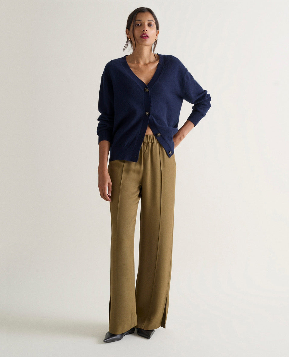 Women's Finest Cashmere Knitted V Neck Cardigan - Navy