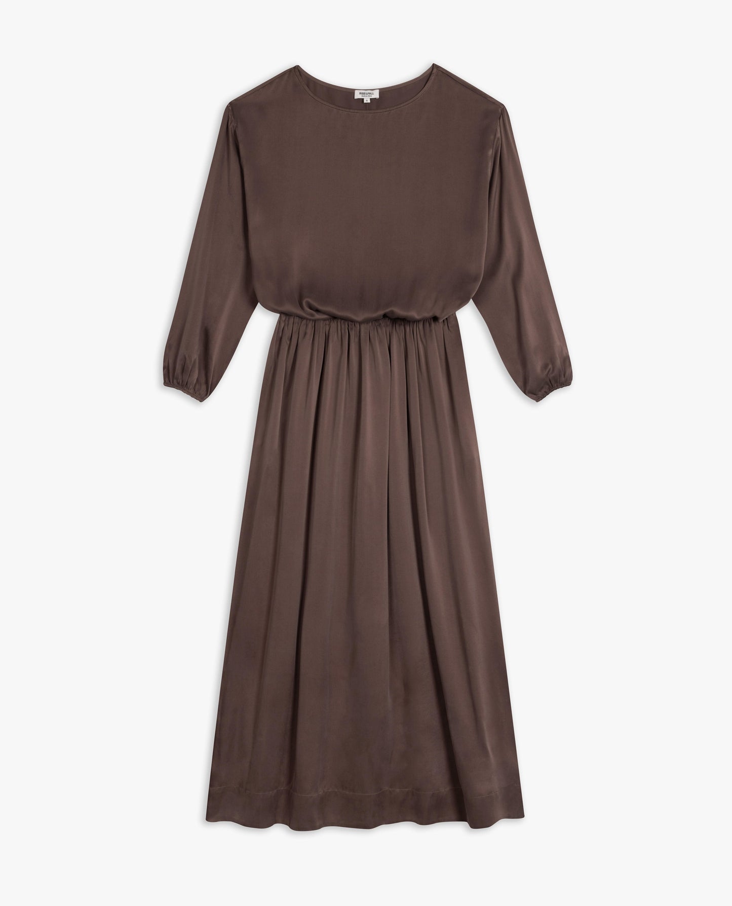 Women's Gathered Waist Easy-Silk Dress - Bitter Chocolate