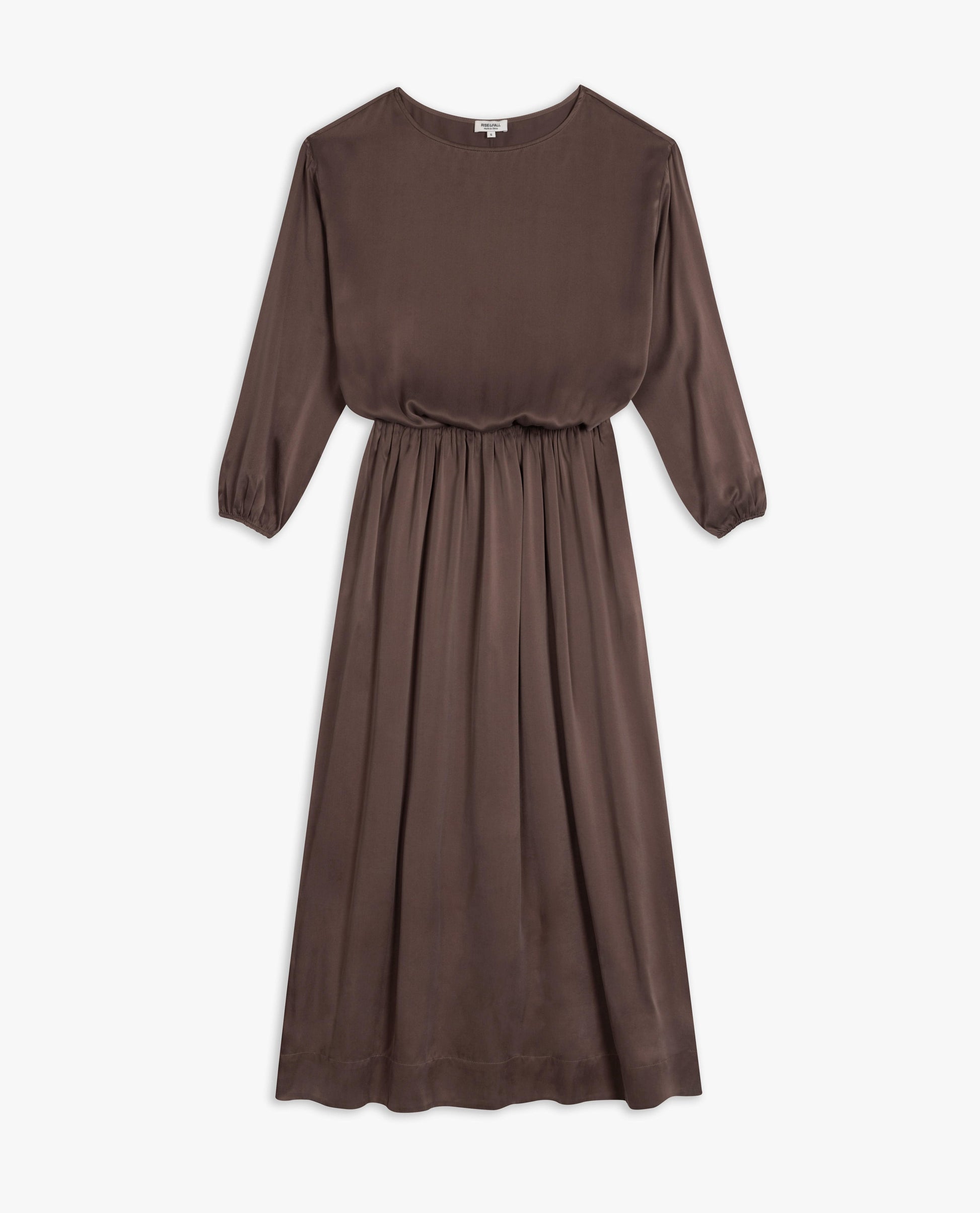 Women's Gathered Waist Easy-Silk Dress - Bitter Chocolate