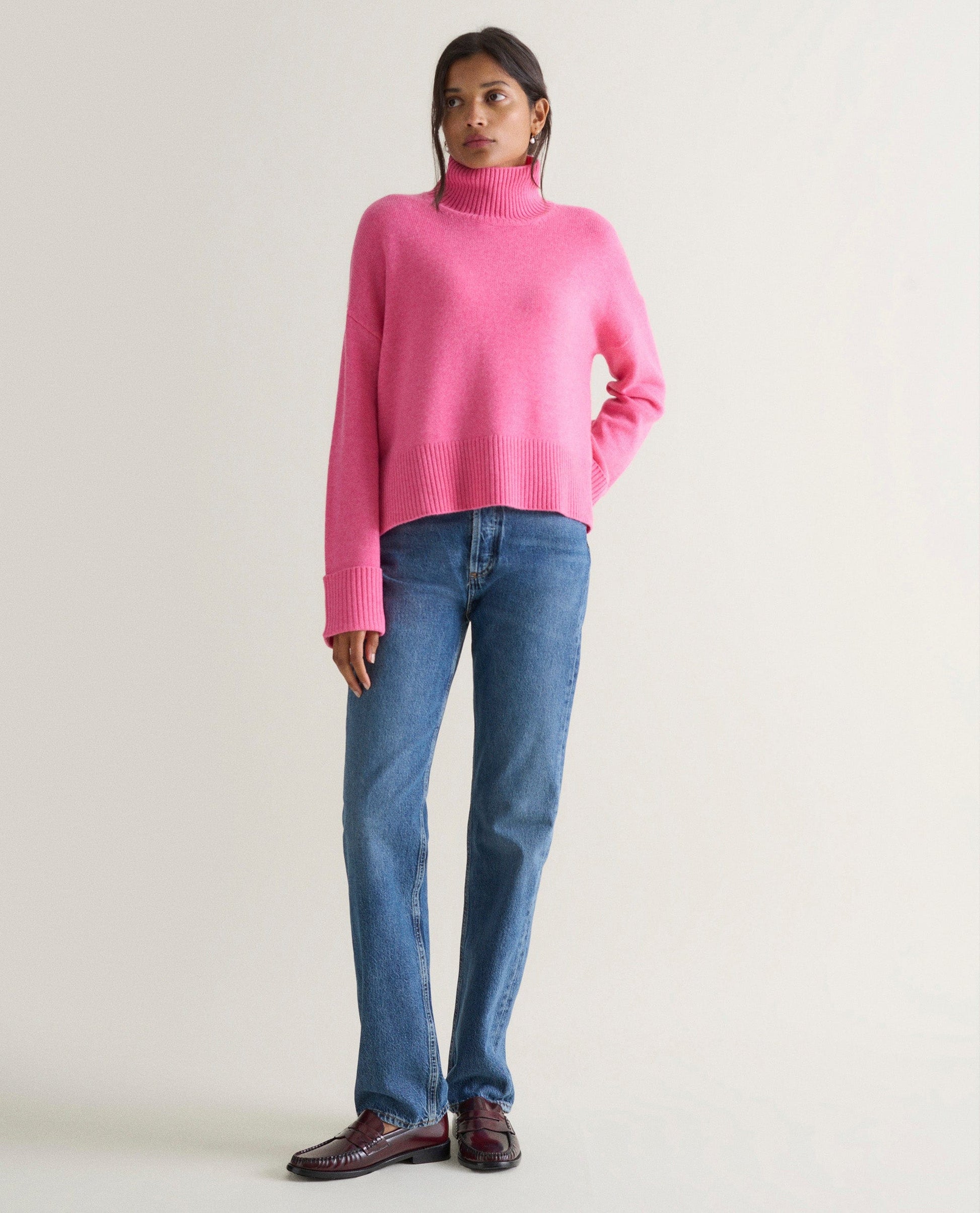 Women's Cashmere Merino High Neck Jumper - Pink