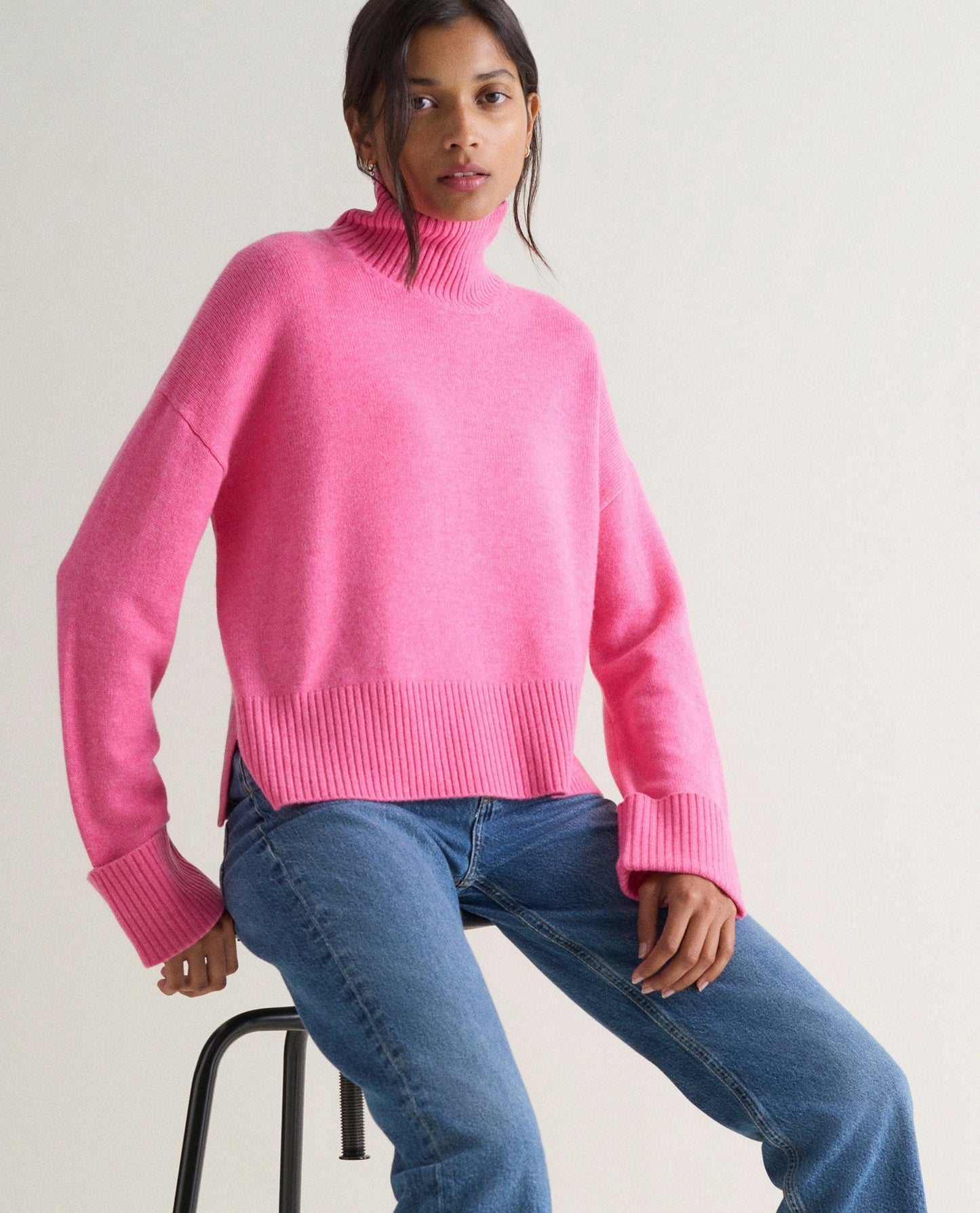 Women's Cashmere Merino High Neck Jumper - Pink