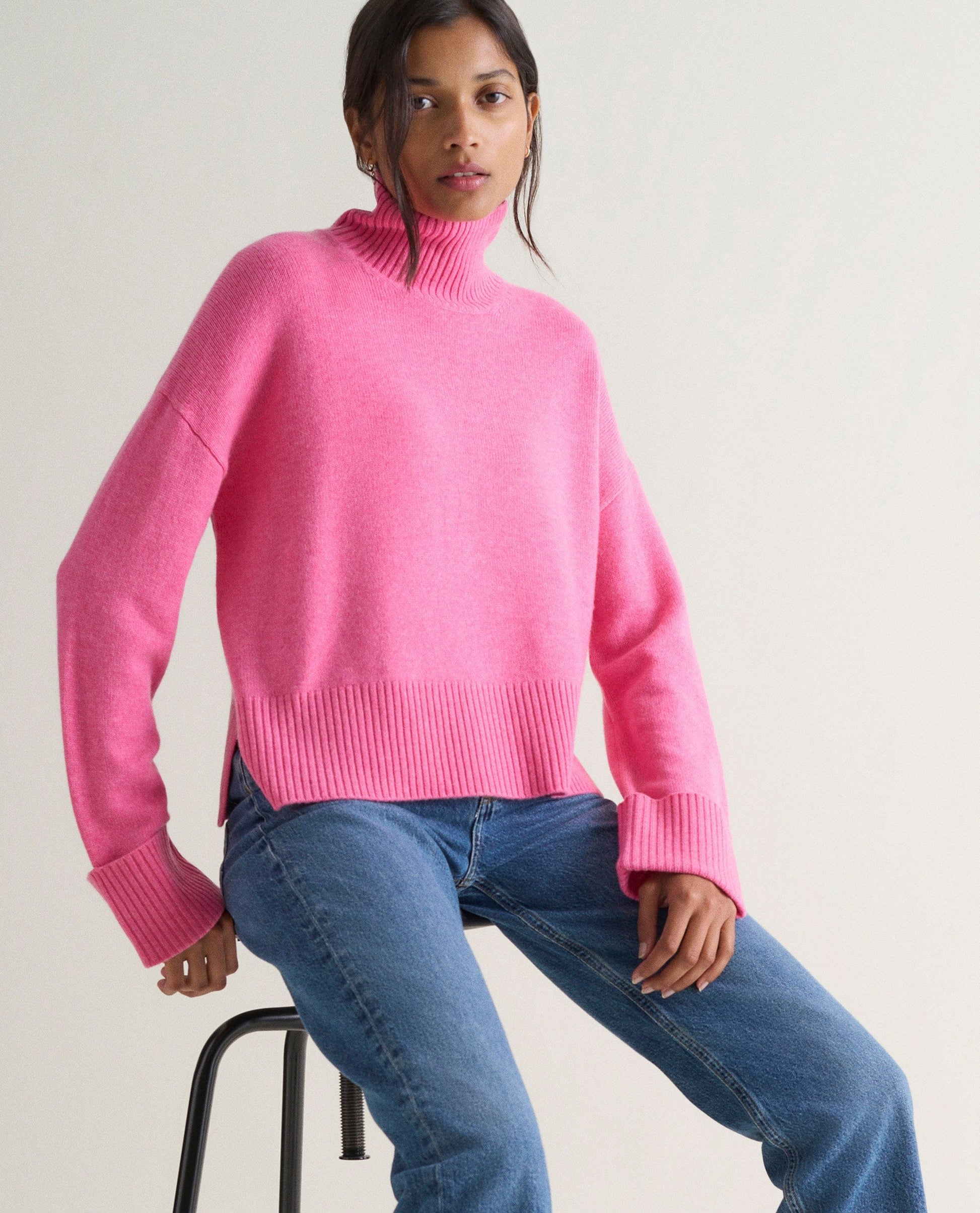 Women's Cashmere Merino High Neck Jumper - Pink