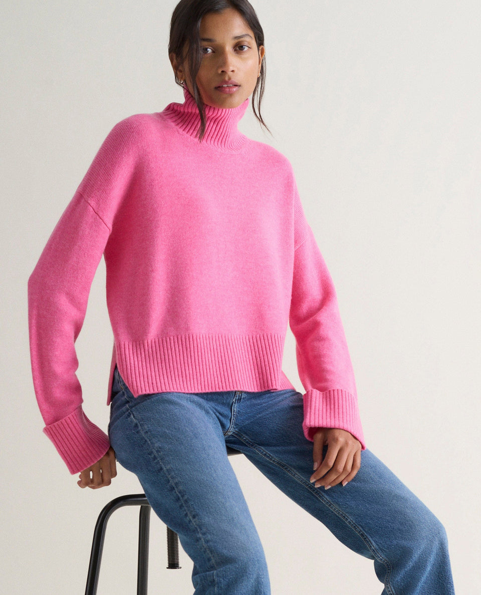 Women's Cashmere Merino High Neck Jumper - Pink