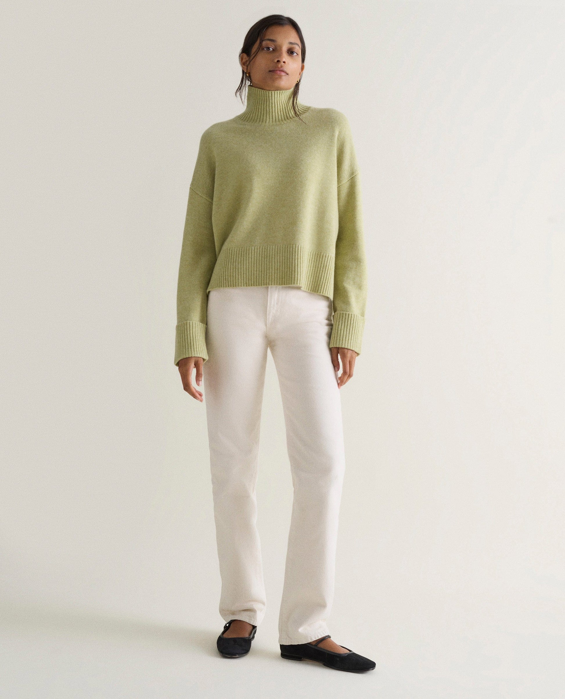 Women's Cashmere Merino High Neck Jumper - Lichen