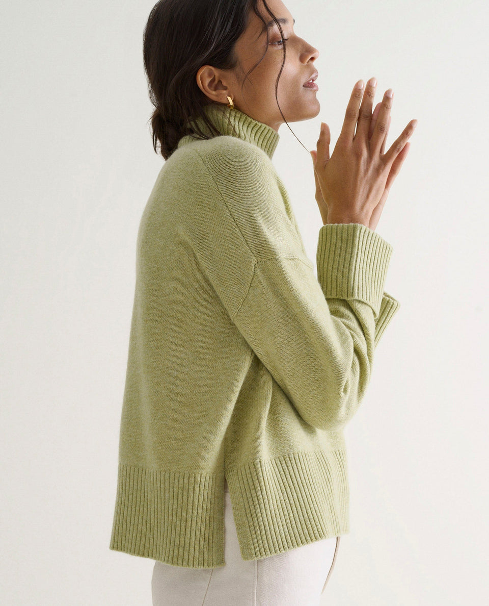Women's Cashmere Merino High Neck Jumper - Lichen
