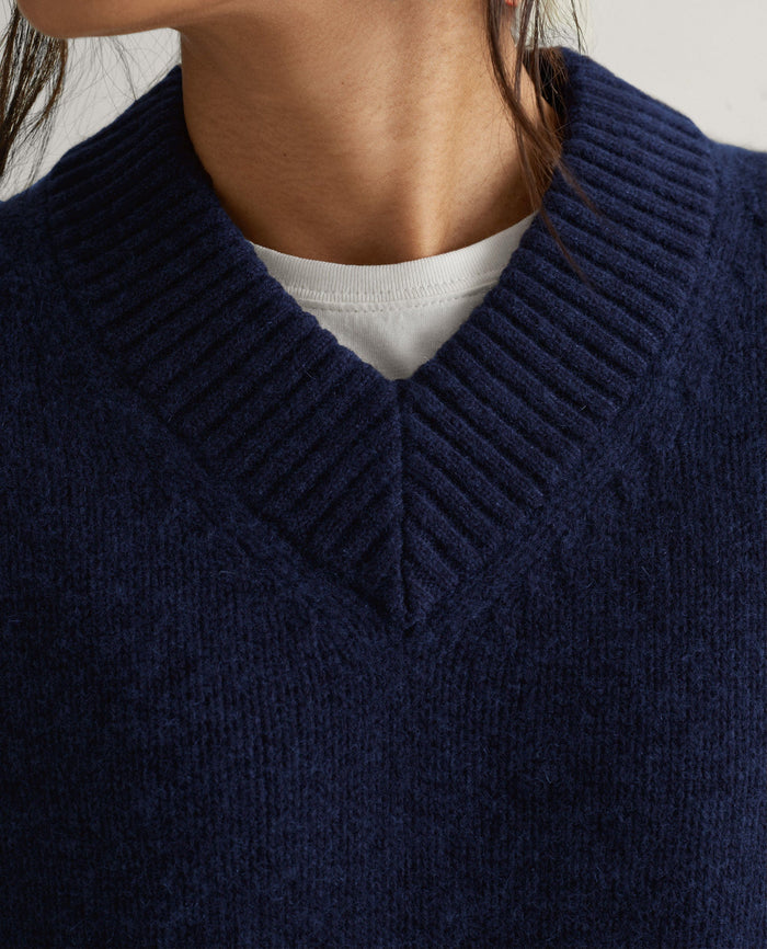 Navy - Women's Cashmere Merino V Neck Jumper