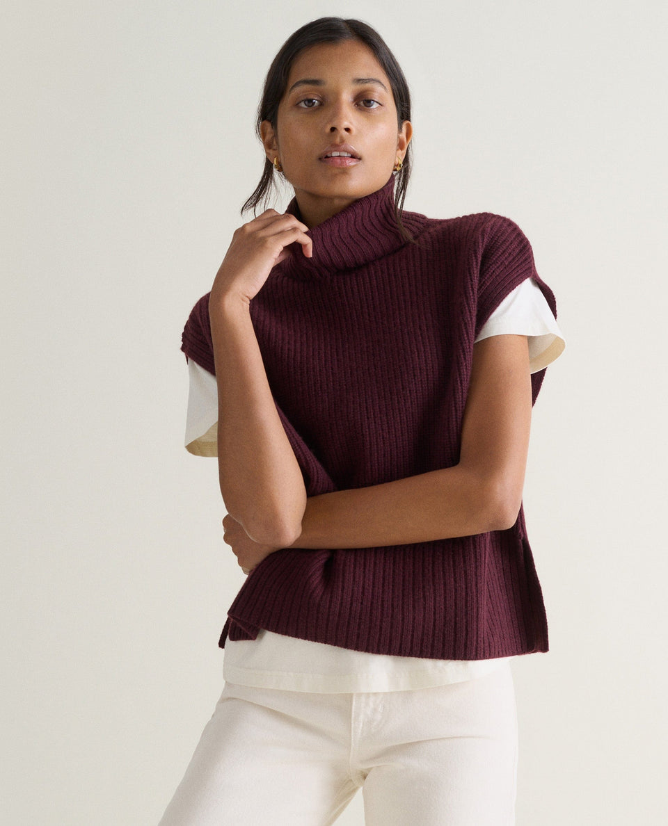 Women's Cashmere Merino Roll Neck Tabard - Oxblood