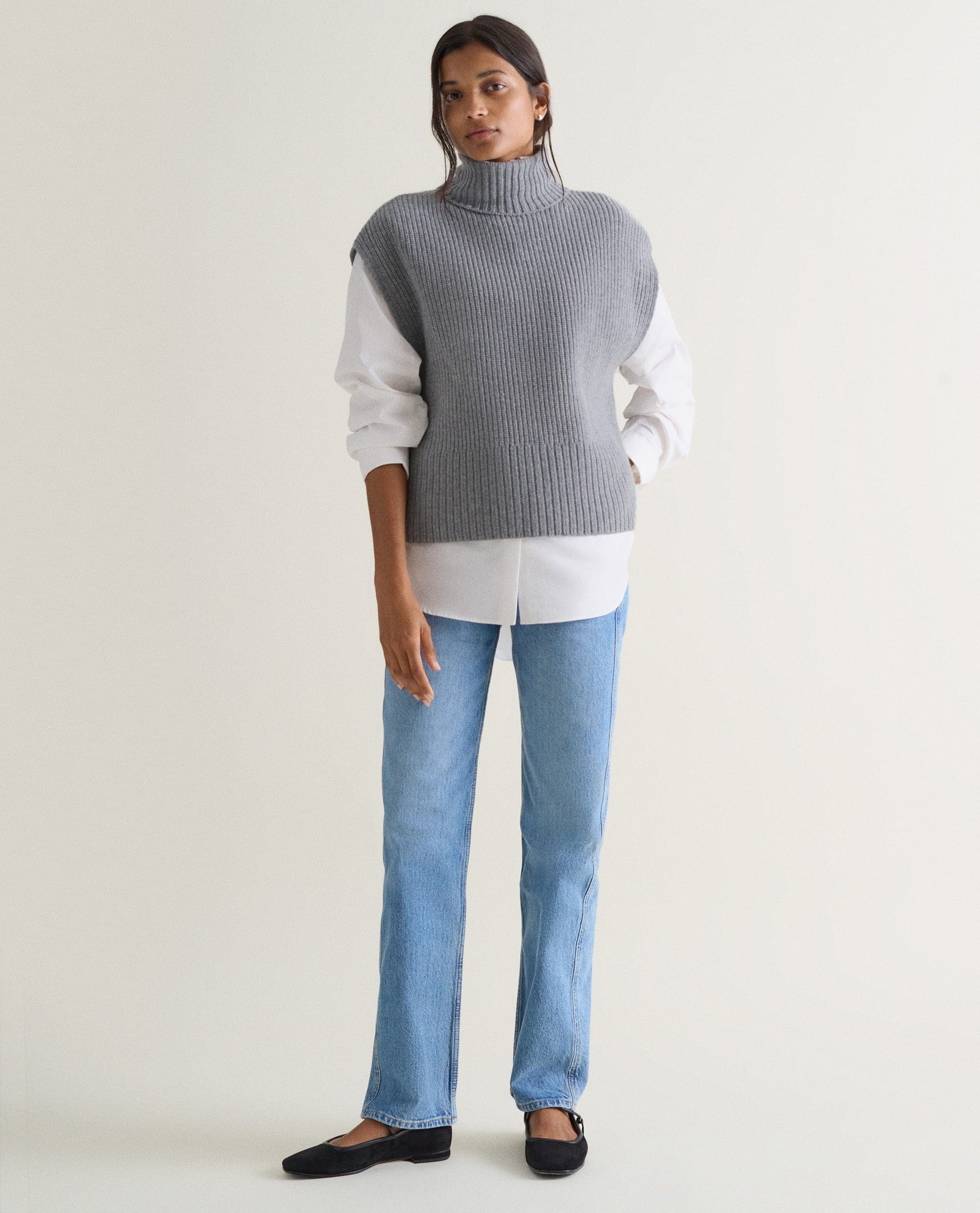 Women's Cashmere Merino Roll Neck Tabard - Medium Grey