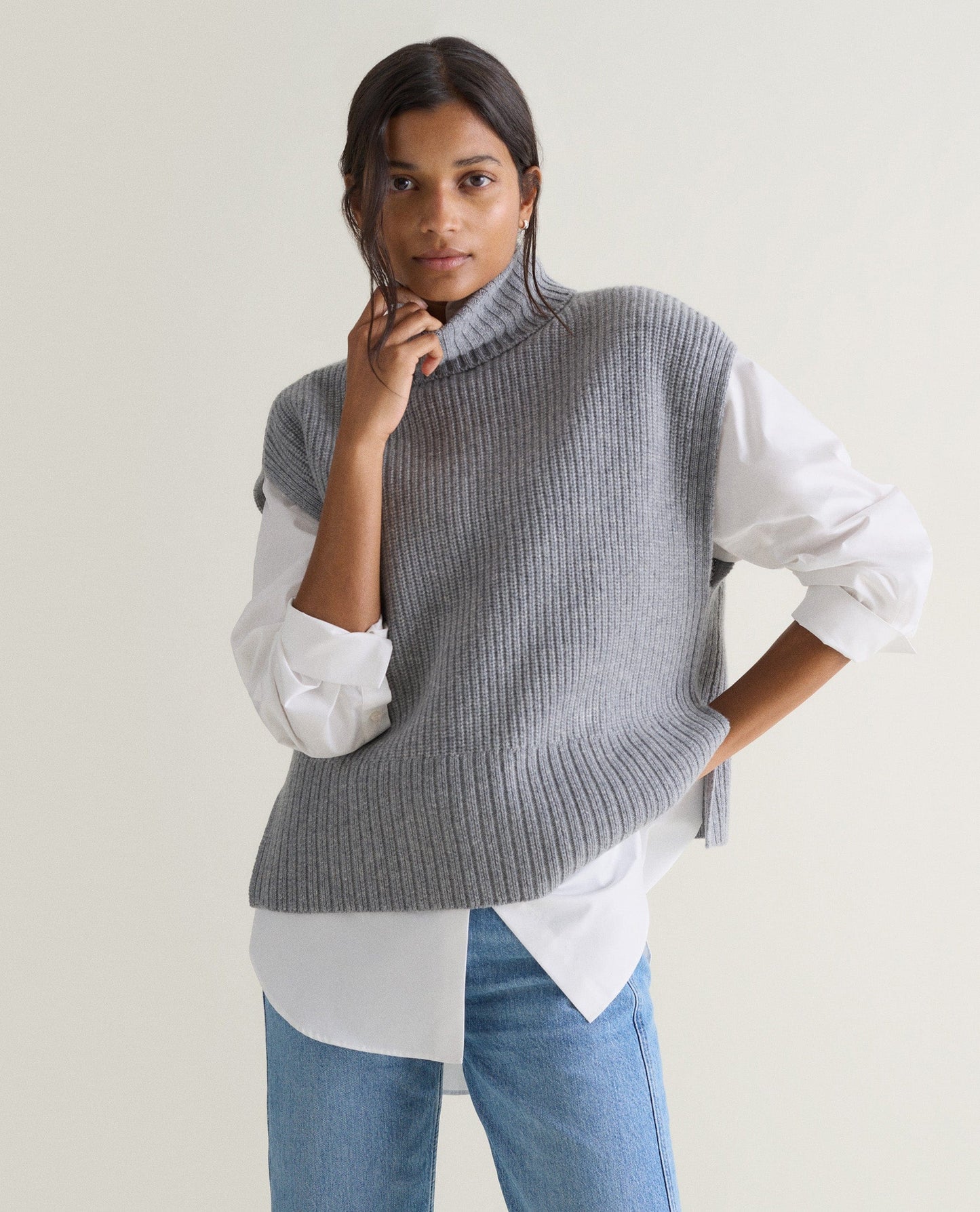 Women's Cashmere Merino Roll Neck Tabard - Medium Grey