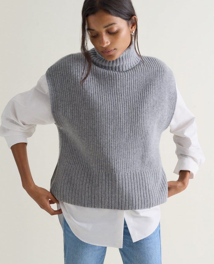 Medium Grey - Women's Cashmere Merino Roll Neck Tabard