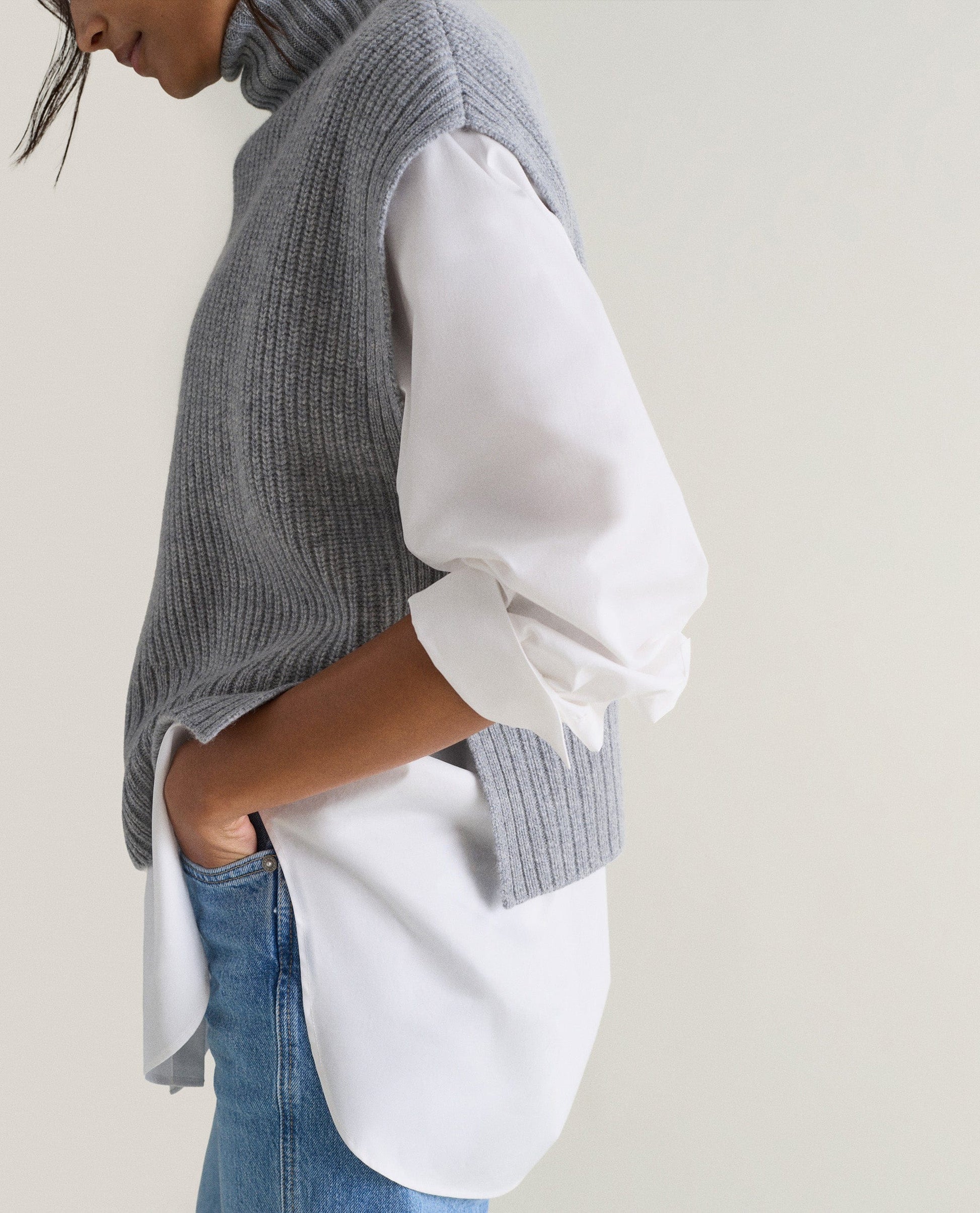 Women's Cashmere Merino Roll Neck Tabard - Medium Grey