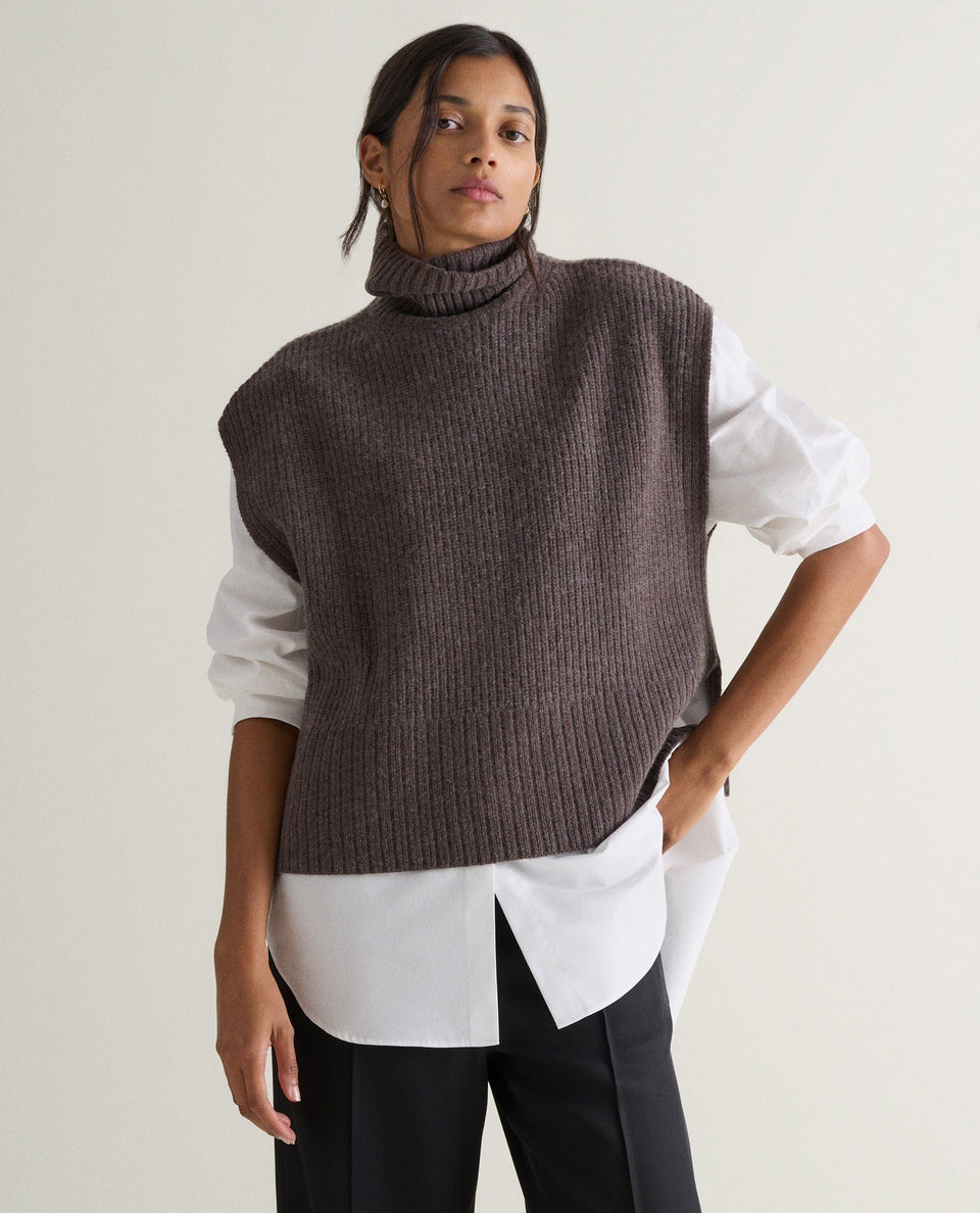 Women's Cashmere Merino Roll Neck Tabard - Chocolate