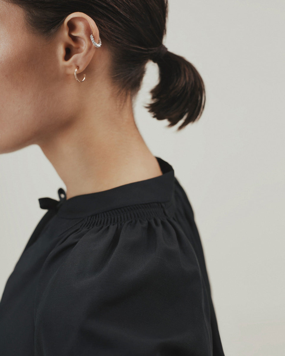 Women's Future-Linen Tie Neck Blouse - Black