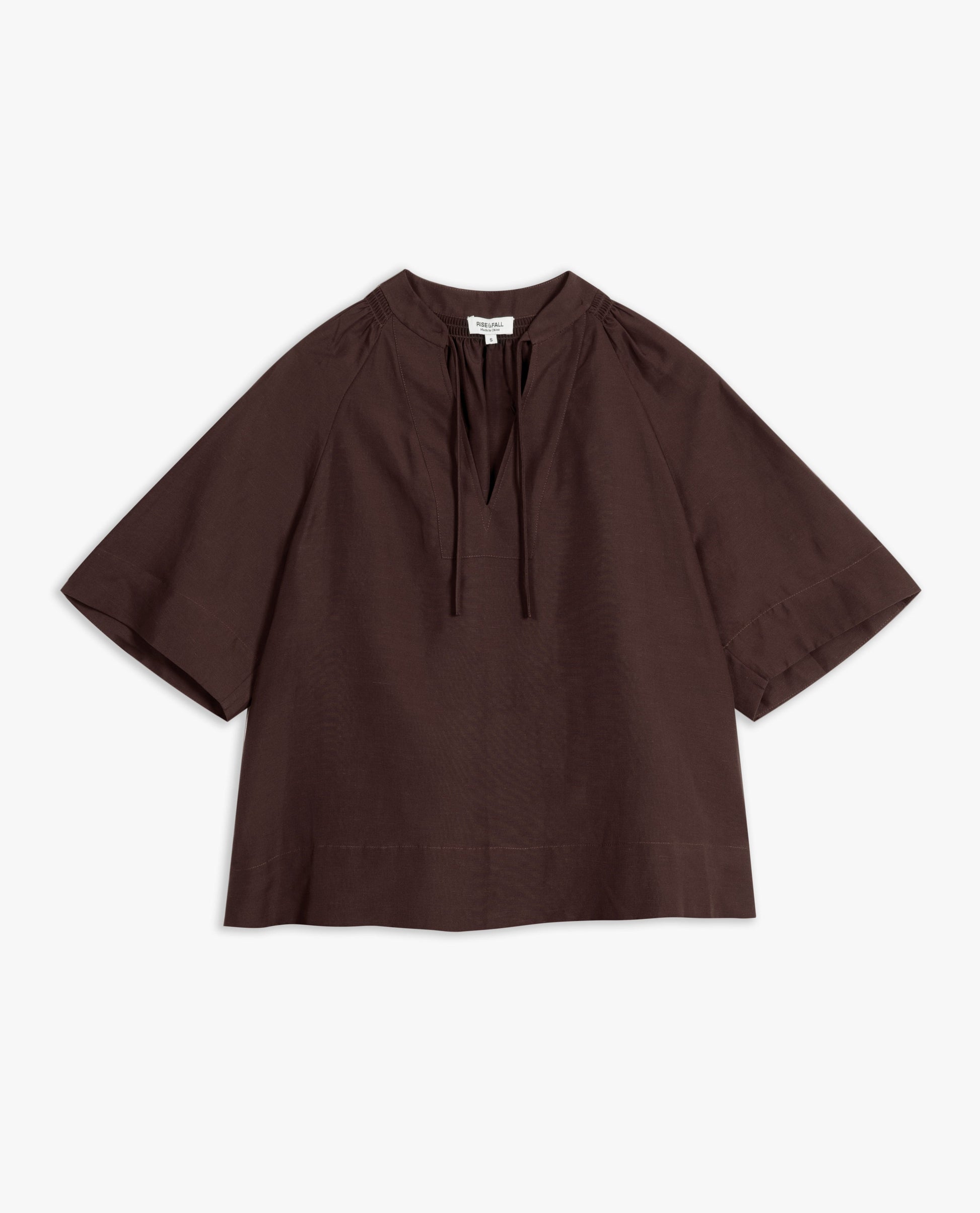 Women's Future-Linen Tie Neck Blouse - Umber