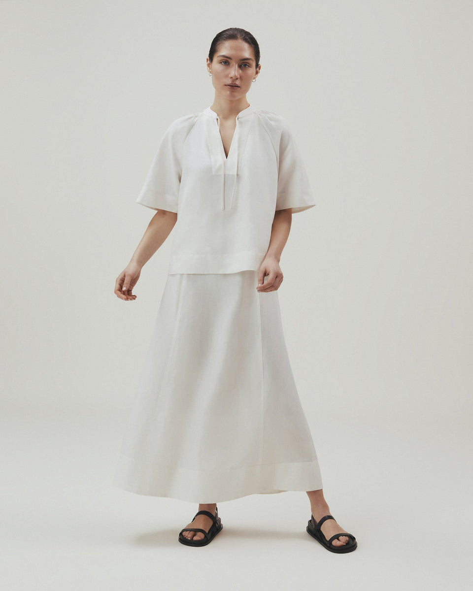 Women's Future-Linen Tie Neck Blouse - Buttermilk