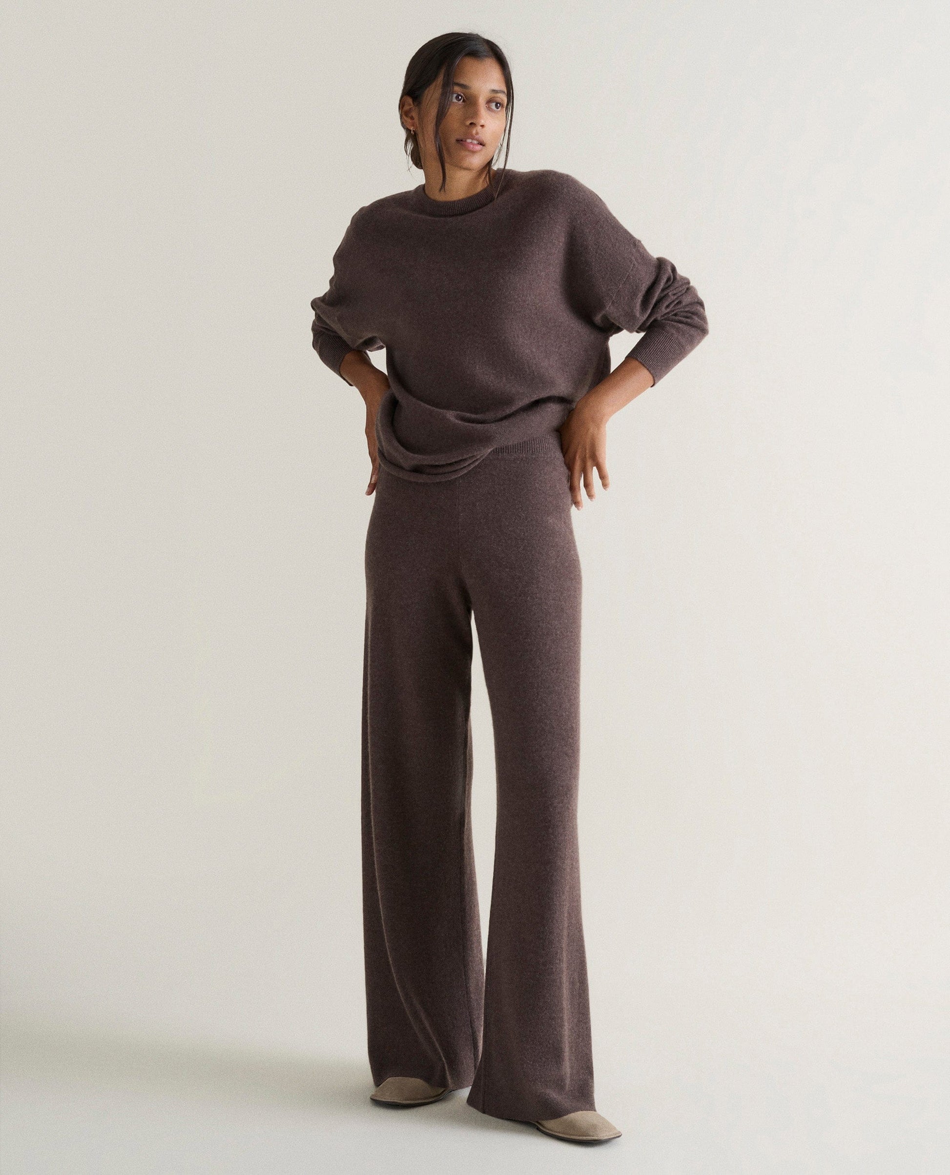 Women's Finest Cashmere Wide-Leg Trousers - Chocolate