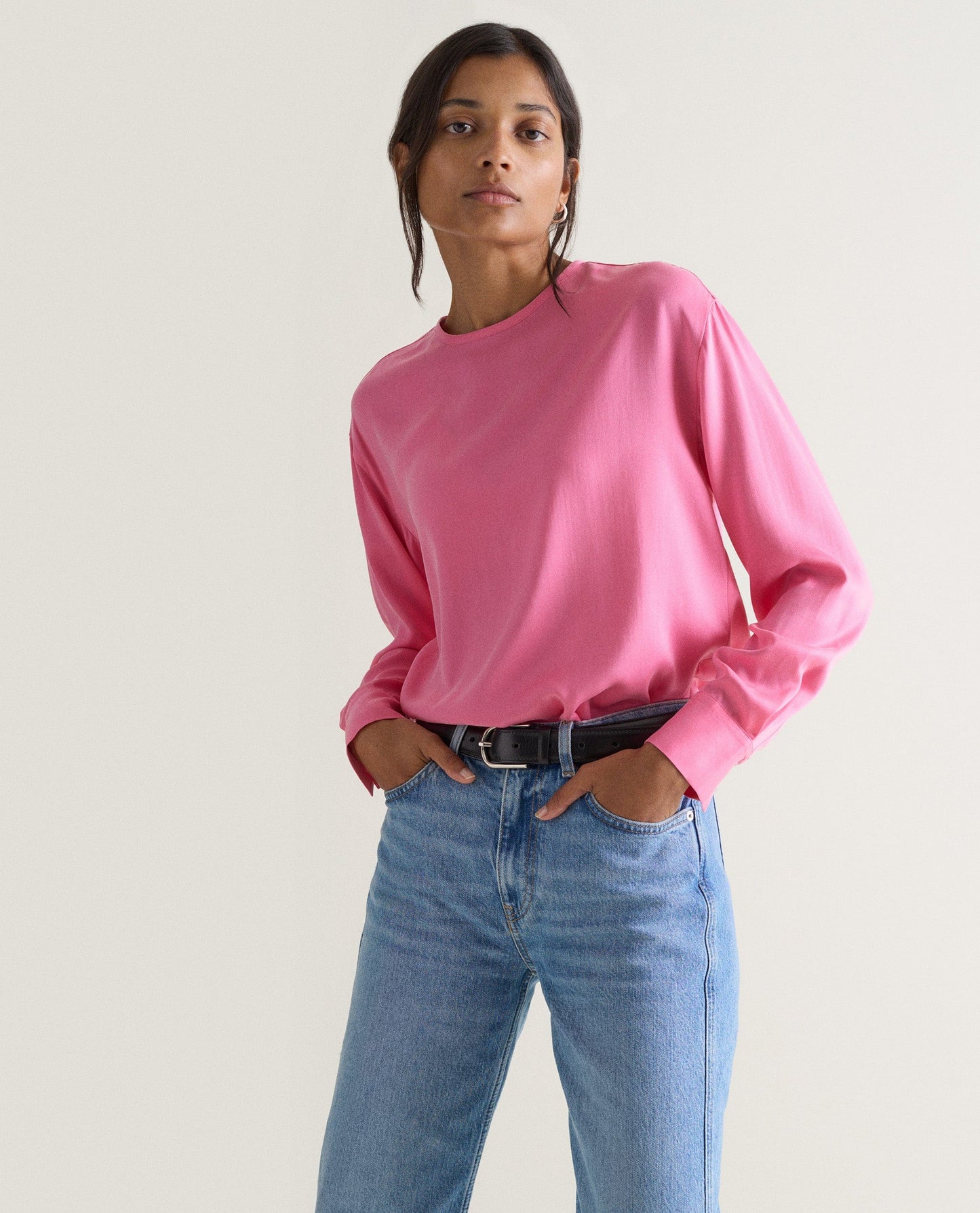 Women's Drop Shoulder Easy-Silk Top - Pink