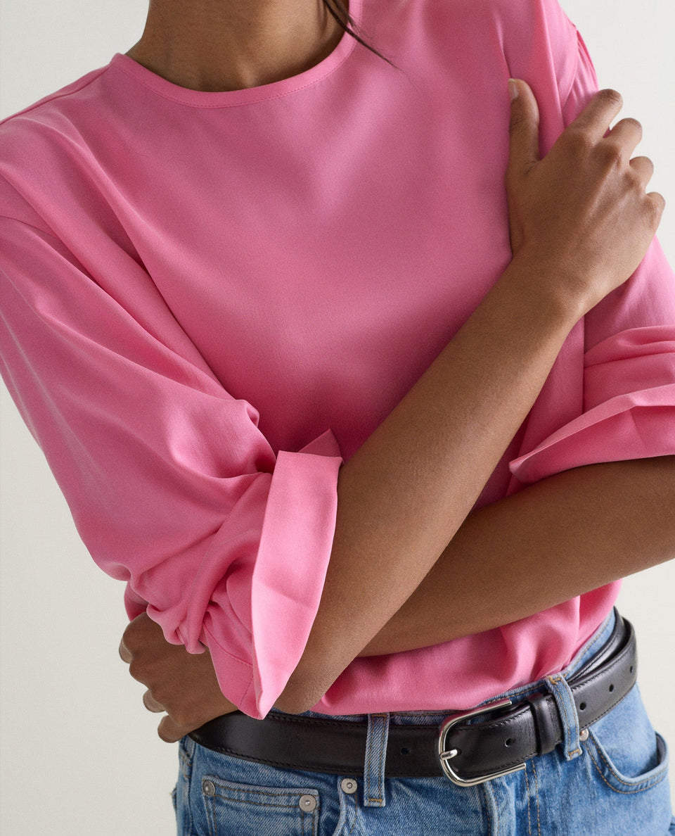 Women's Drop Shoulder Easy-Silk Top - Pink