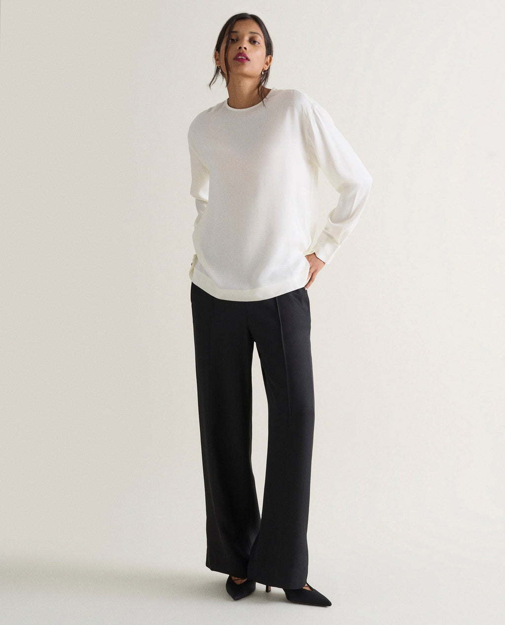 ' s Drop Shoulder Easy Silk Top Buttermilk