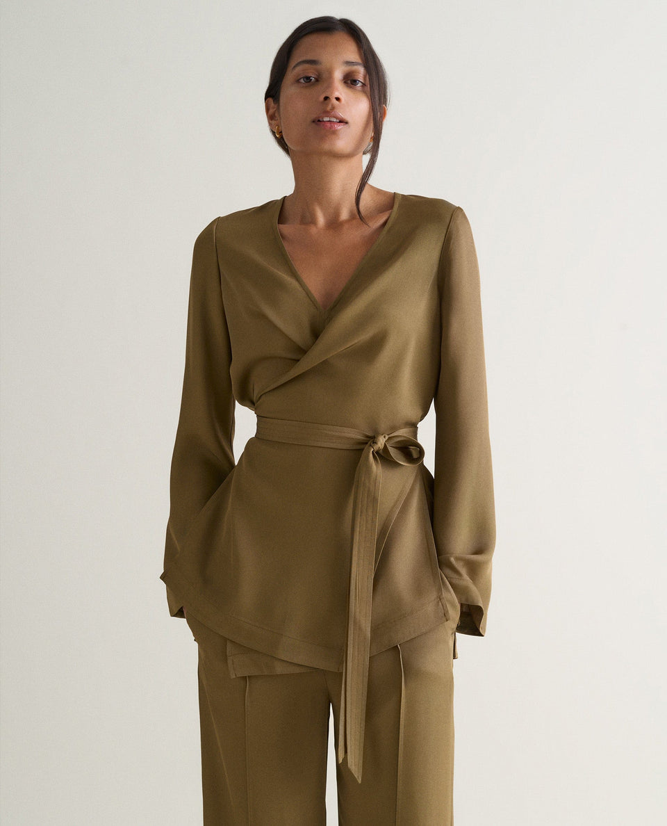 Women's NAIA™ Draped Wrap Top - Golden Olive
