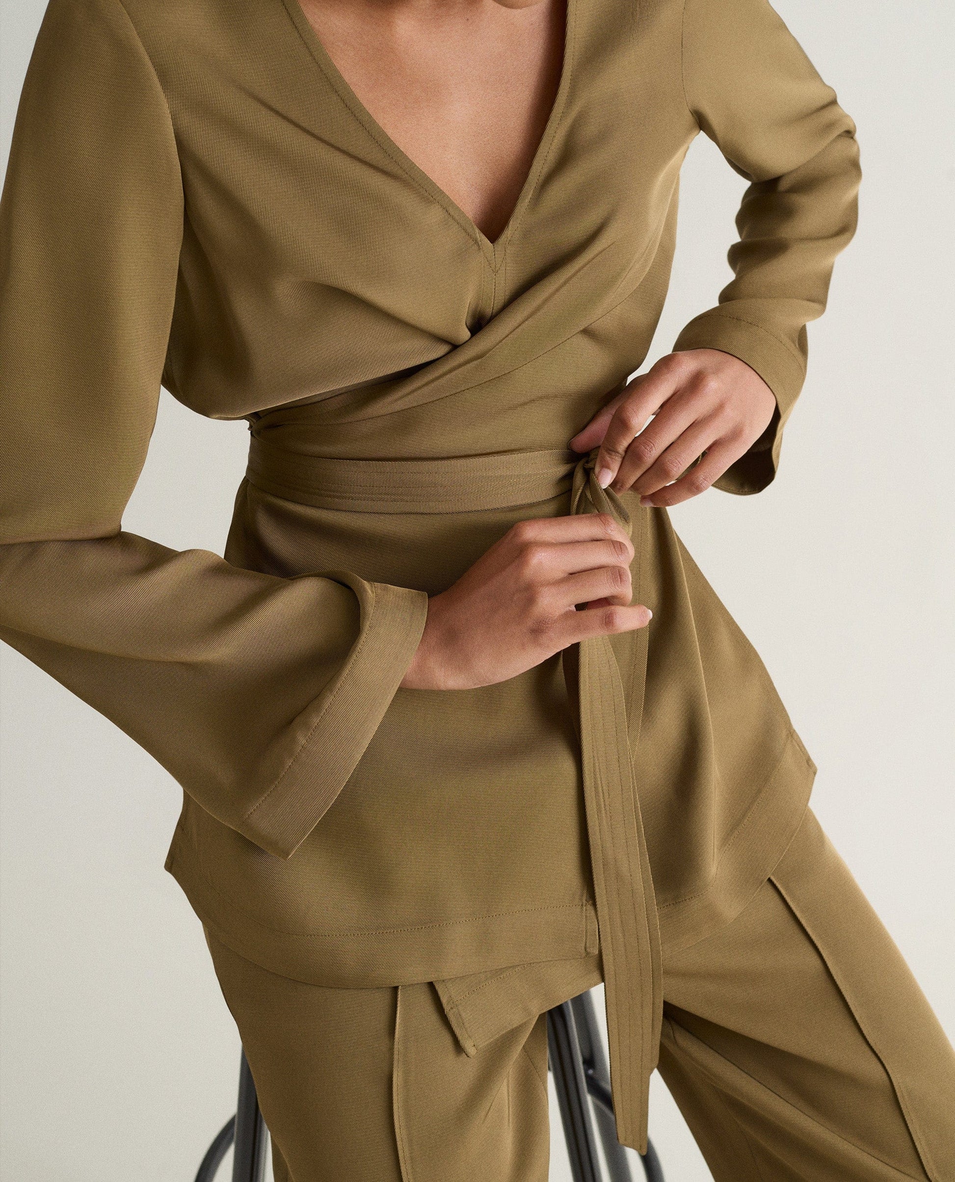 Women's NAIA™ Draped Wrap Top - Golden Olive