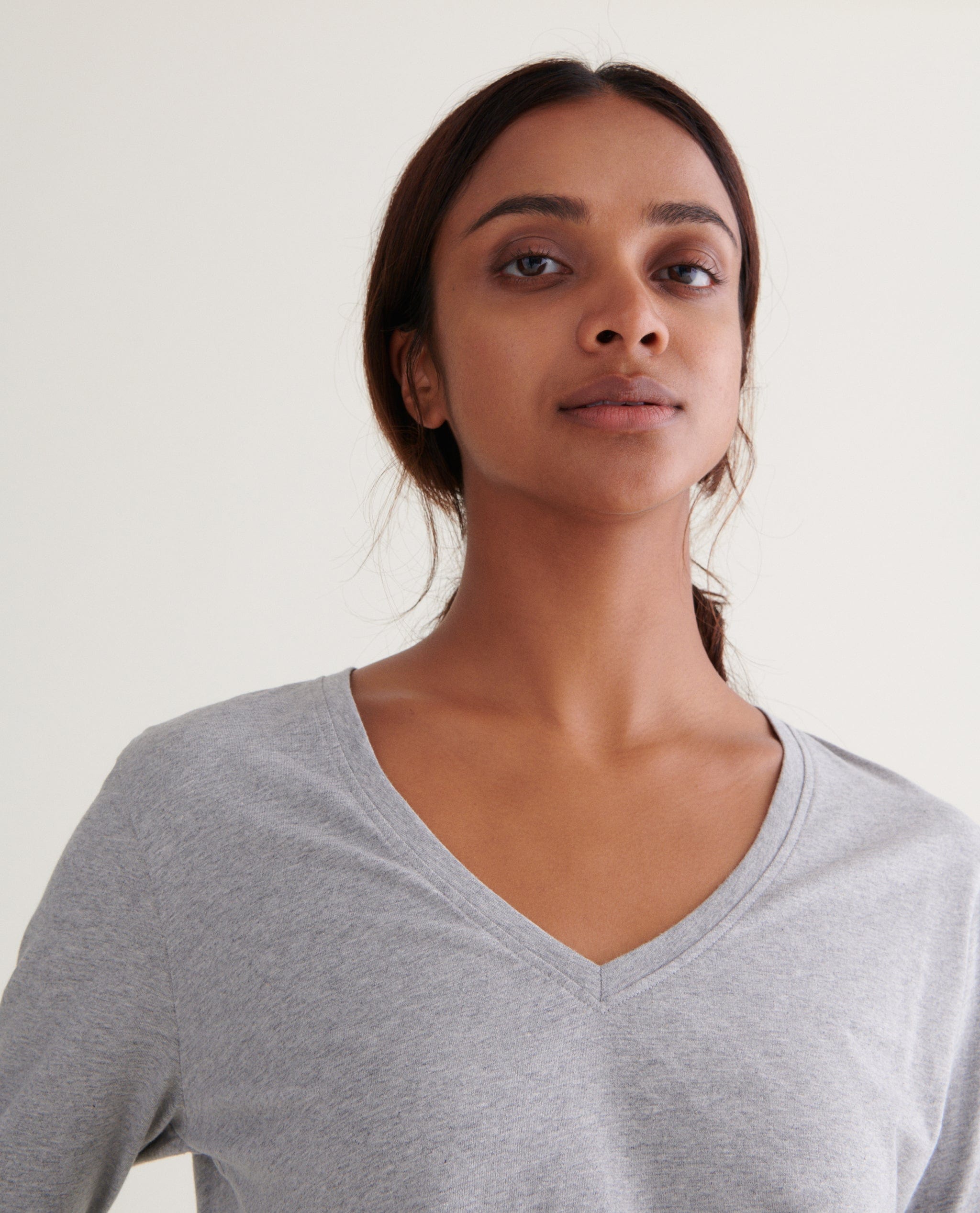 Women's Cotton V-Neck Long Sleeved T-Shirt