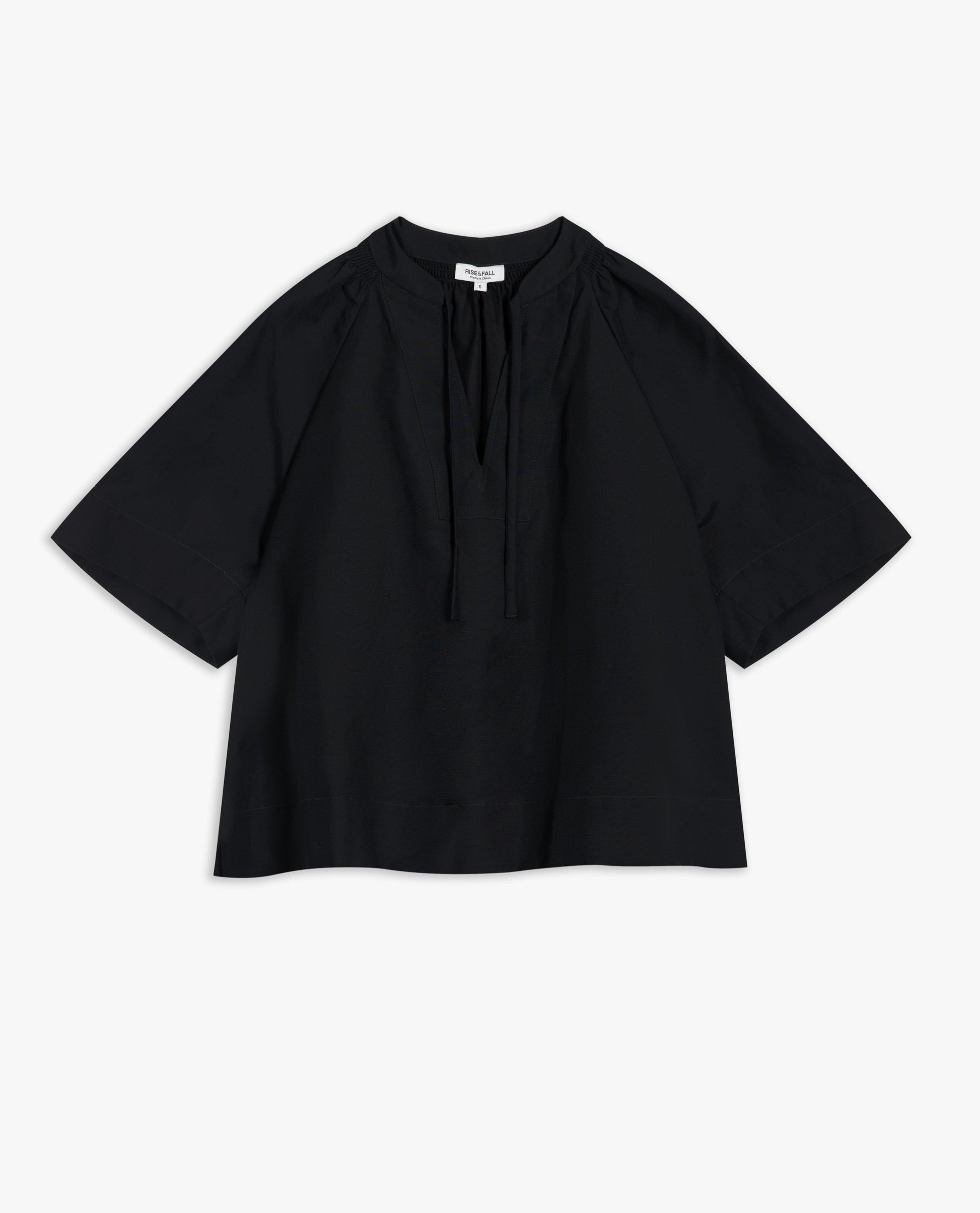 Women's Future-Linen Tie Neck Blouse - Black