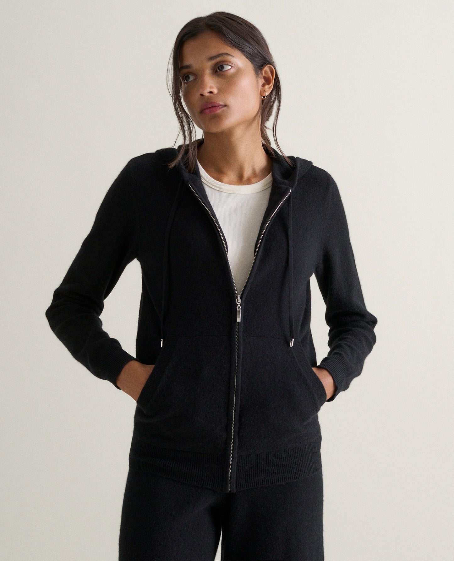 Women's Finest Cashmere Full Zip Hoodie - Black