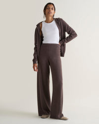 Women's Finest Cashmere Full Zip Hoodie - Chocolate