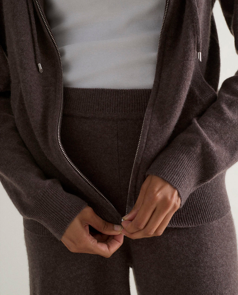 Women's Finest Cashmere Full Zip Hoodie - Chocolate