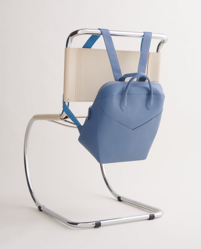 Italian Leather Backpack/Crossbody Sky Blue & Tan