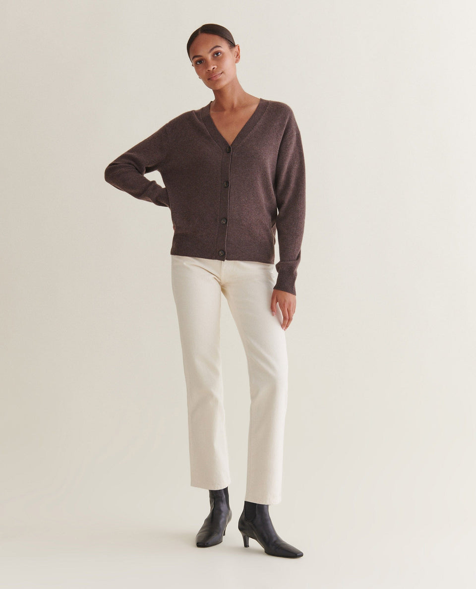 Women's Finest Cashmere Knitted V Neck Cardigan - Chocolate